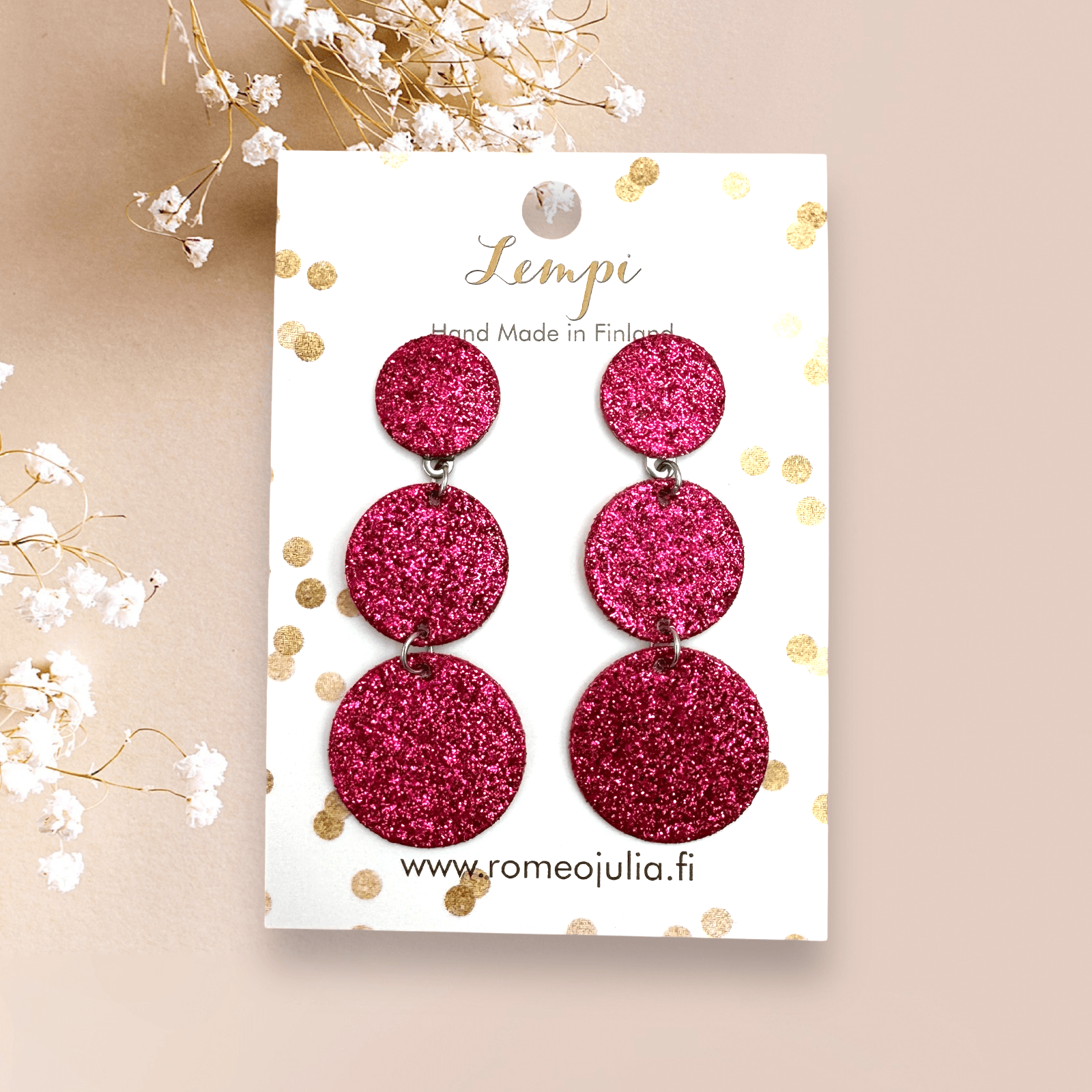 LEMPI® earrings, Ilona (dark pink glitter)