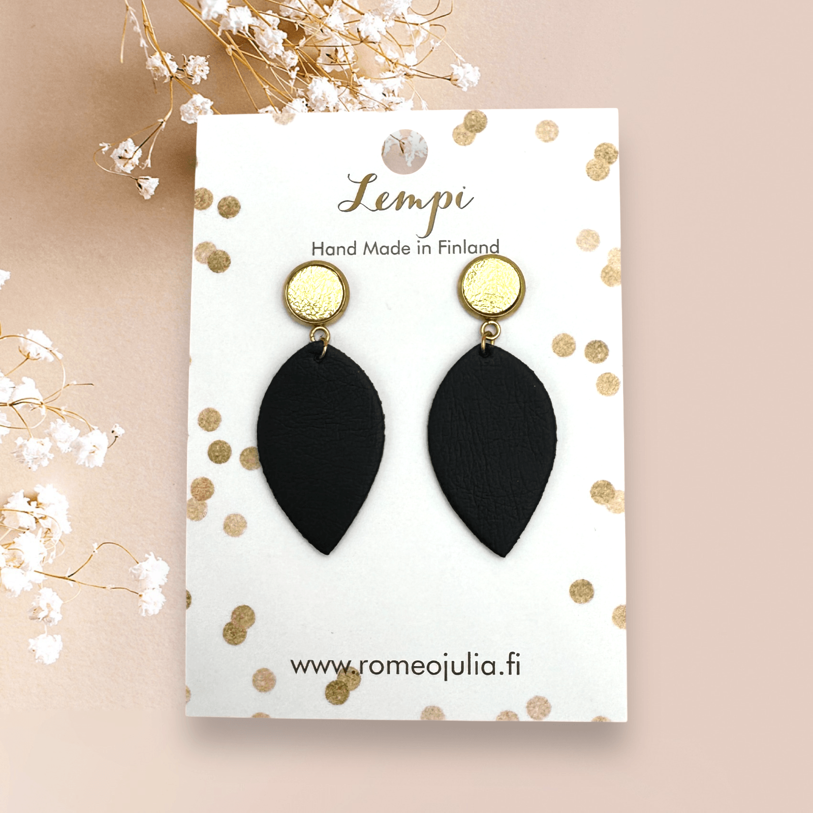 LEMPI earrings, Leaf (black / gold)