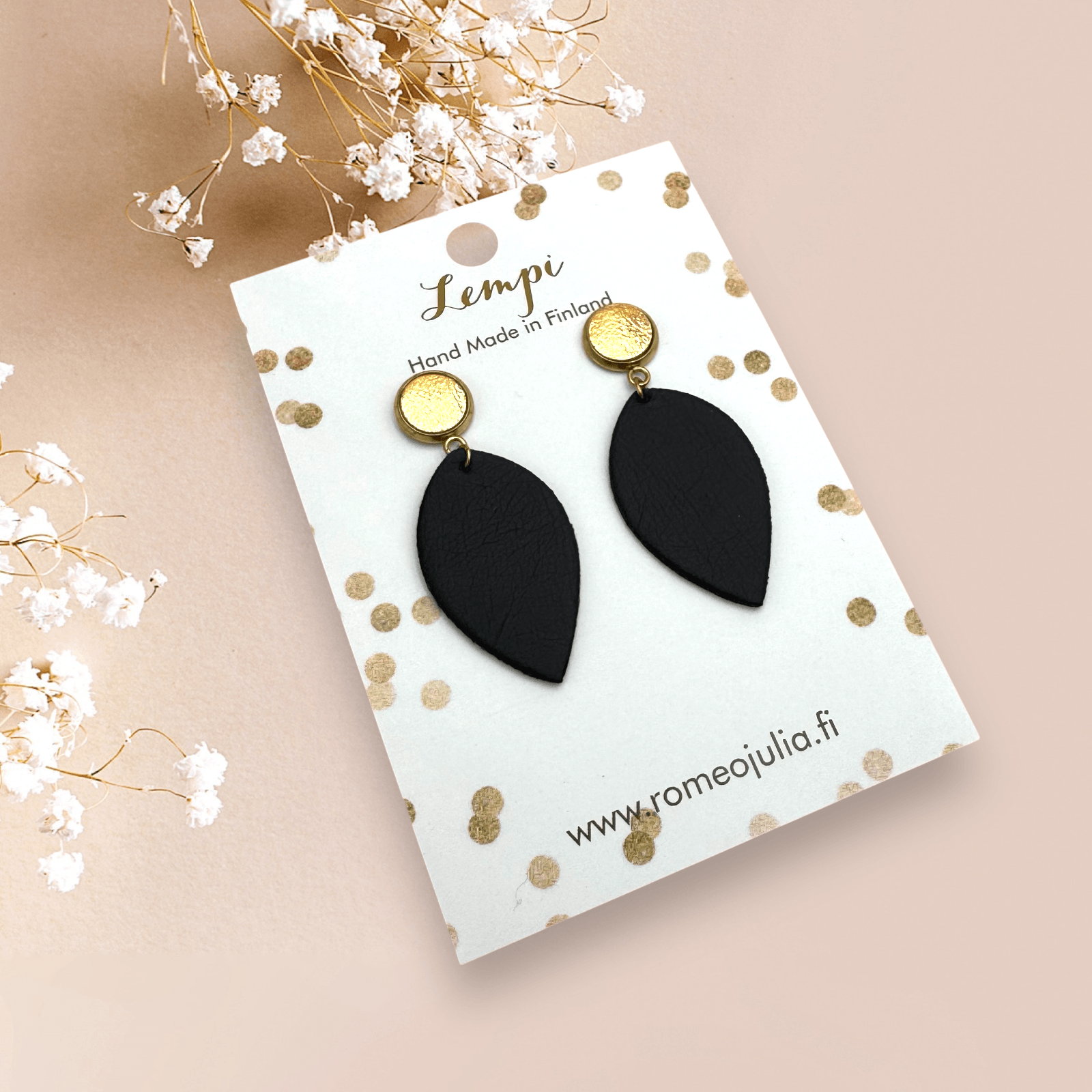 LEMPI earrings, Leaf (black / gold)