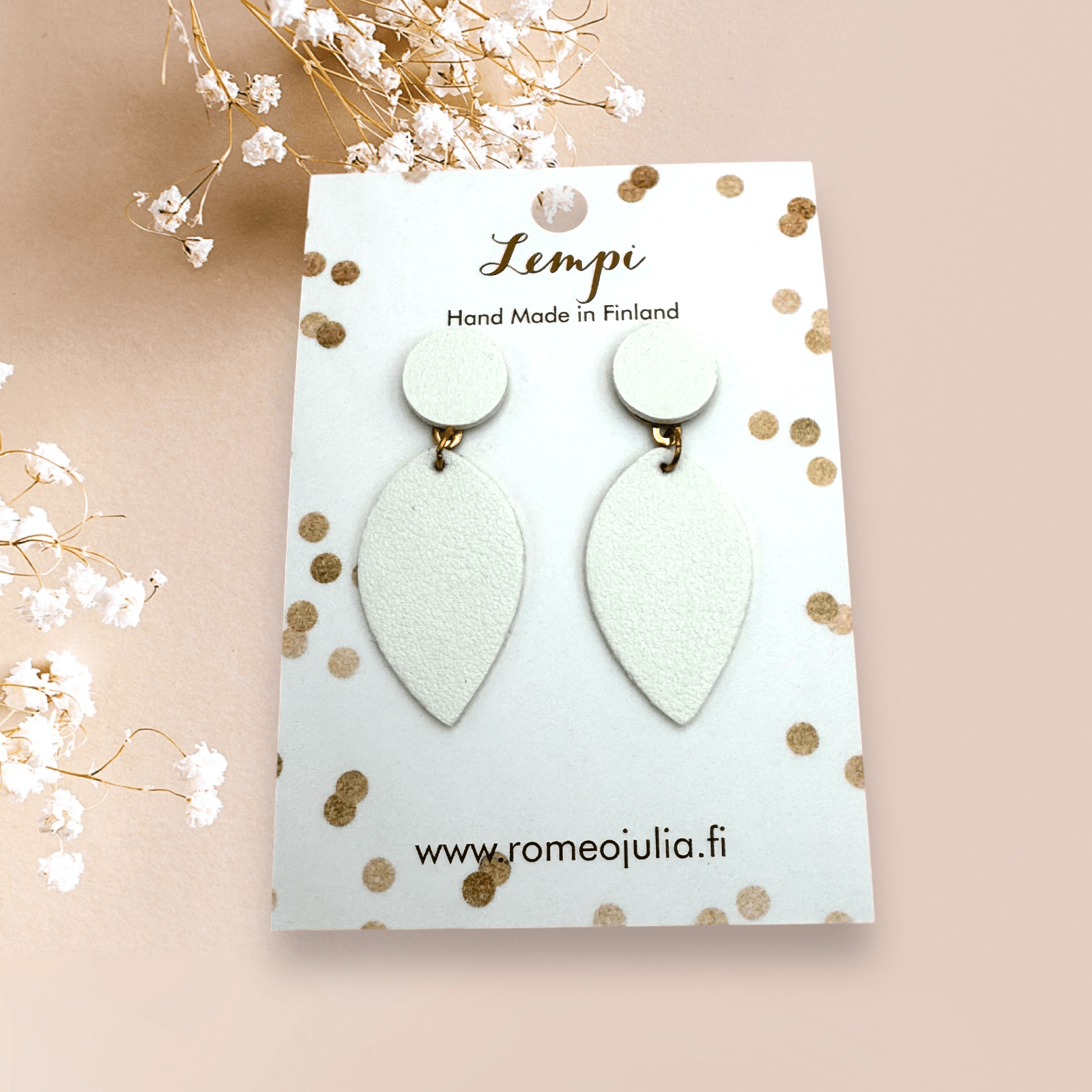 LEMPI® earrings, Leaf (white)