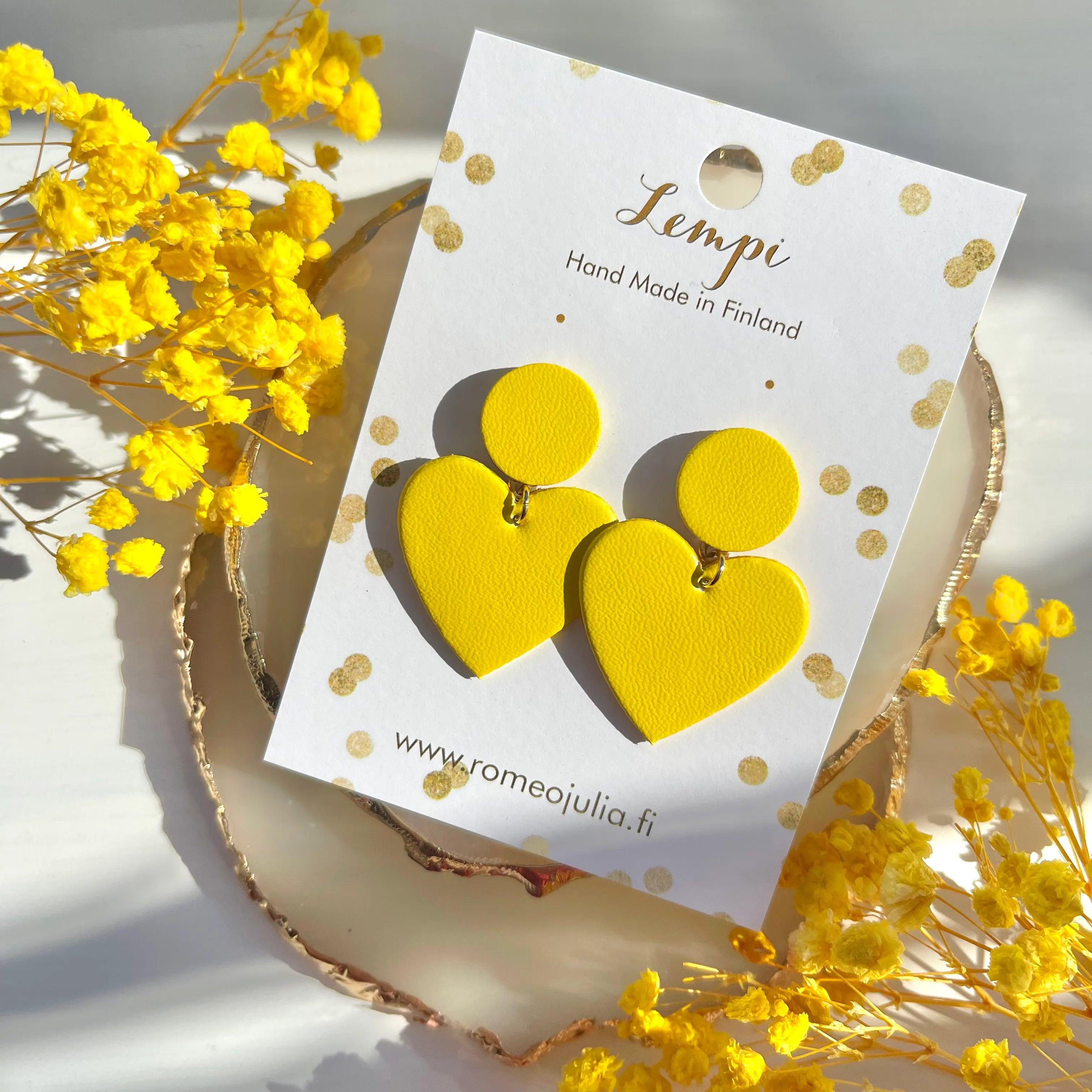 LEMPI® earrings, Hellä yellow heart earrings