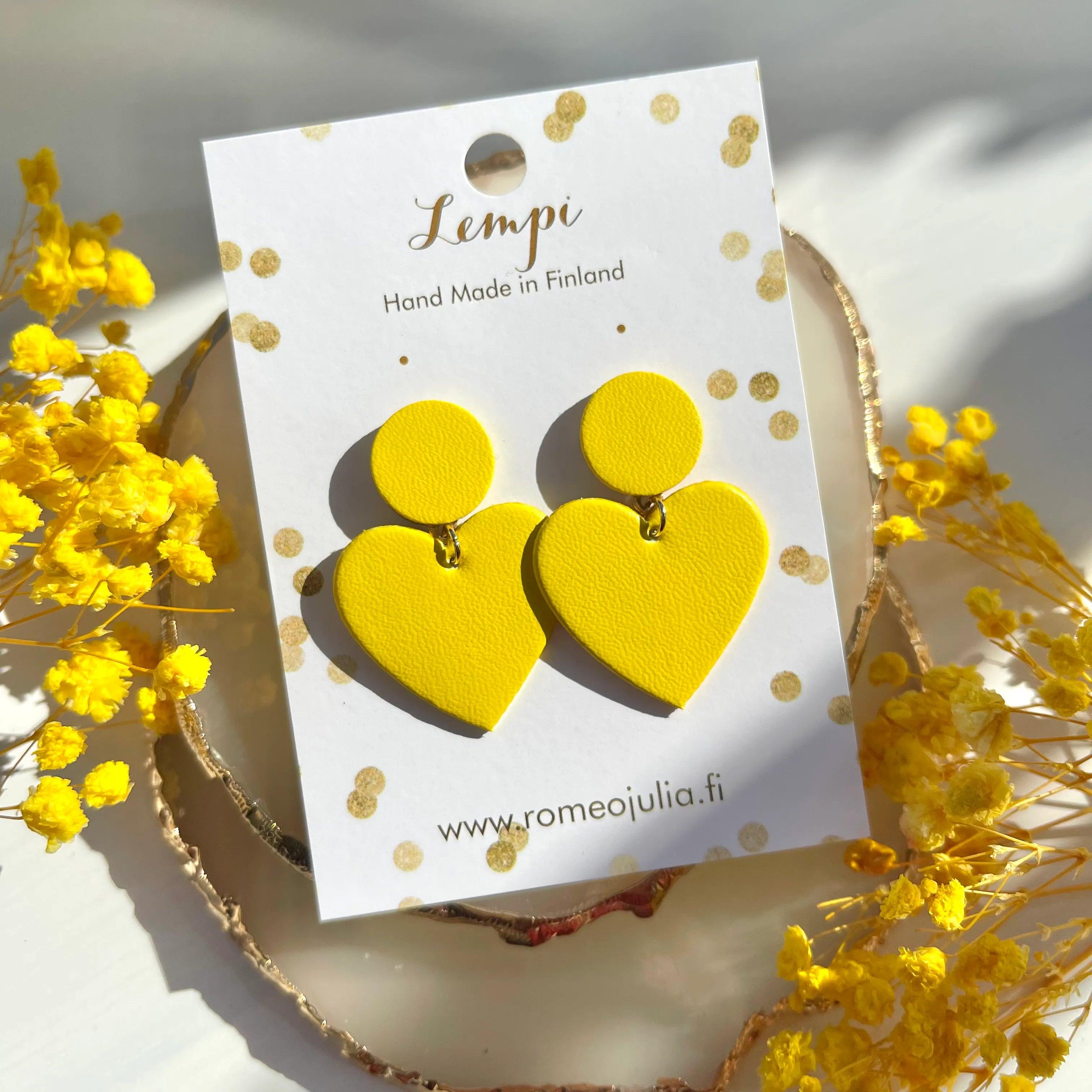 LEMPI® earrings, Hellä yellow heart earrings