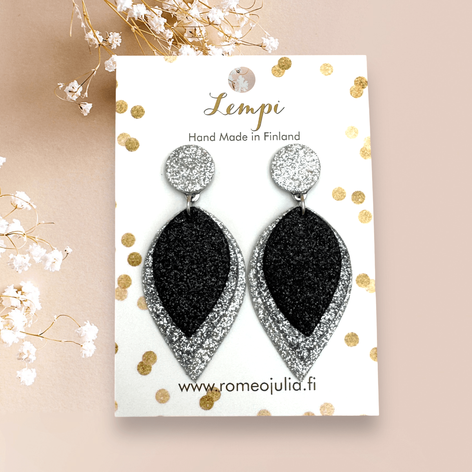 LEMPI® earrings, Hohde (silver-black glitter)