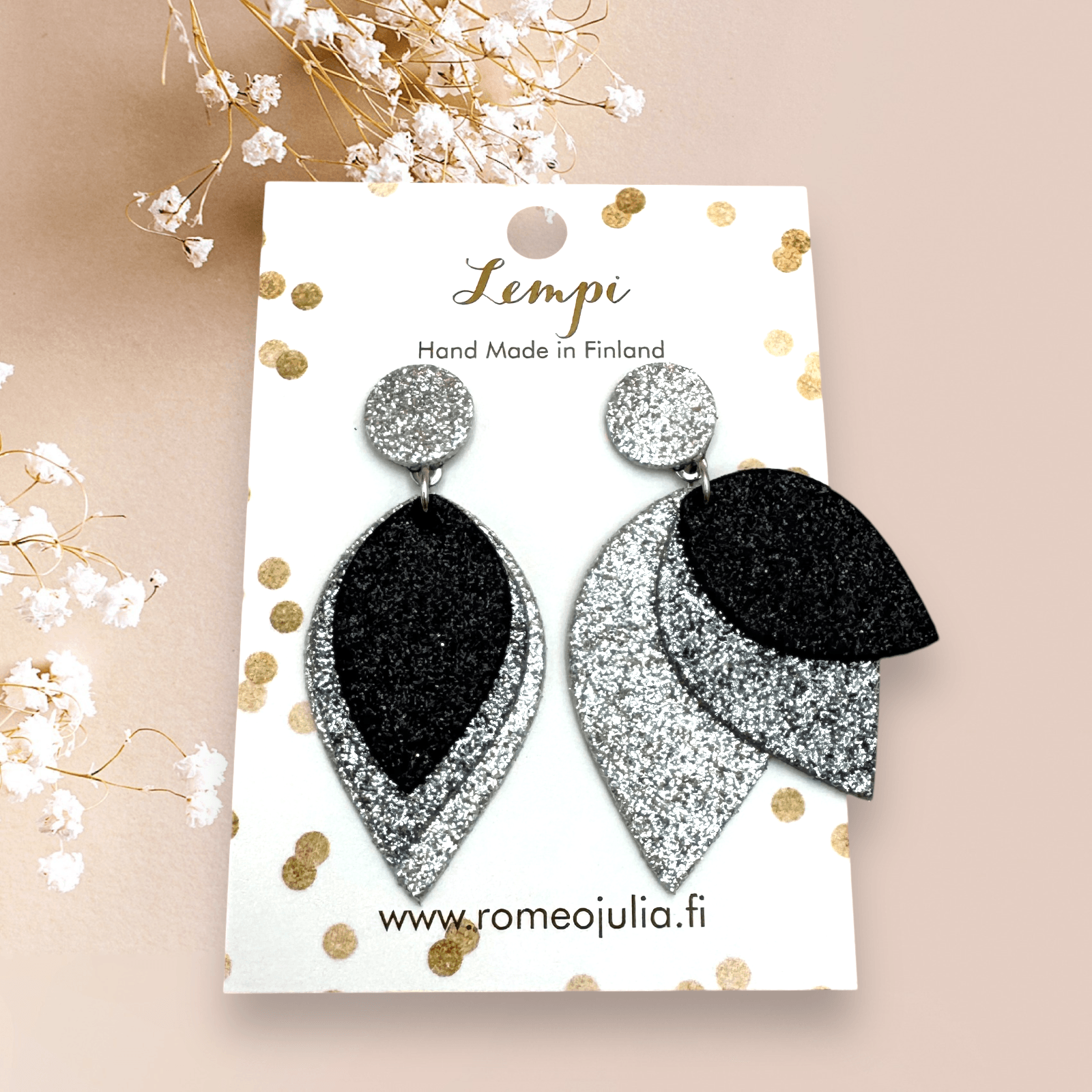 LEMPI® earrings, Hohde (silver-black glitter)