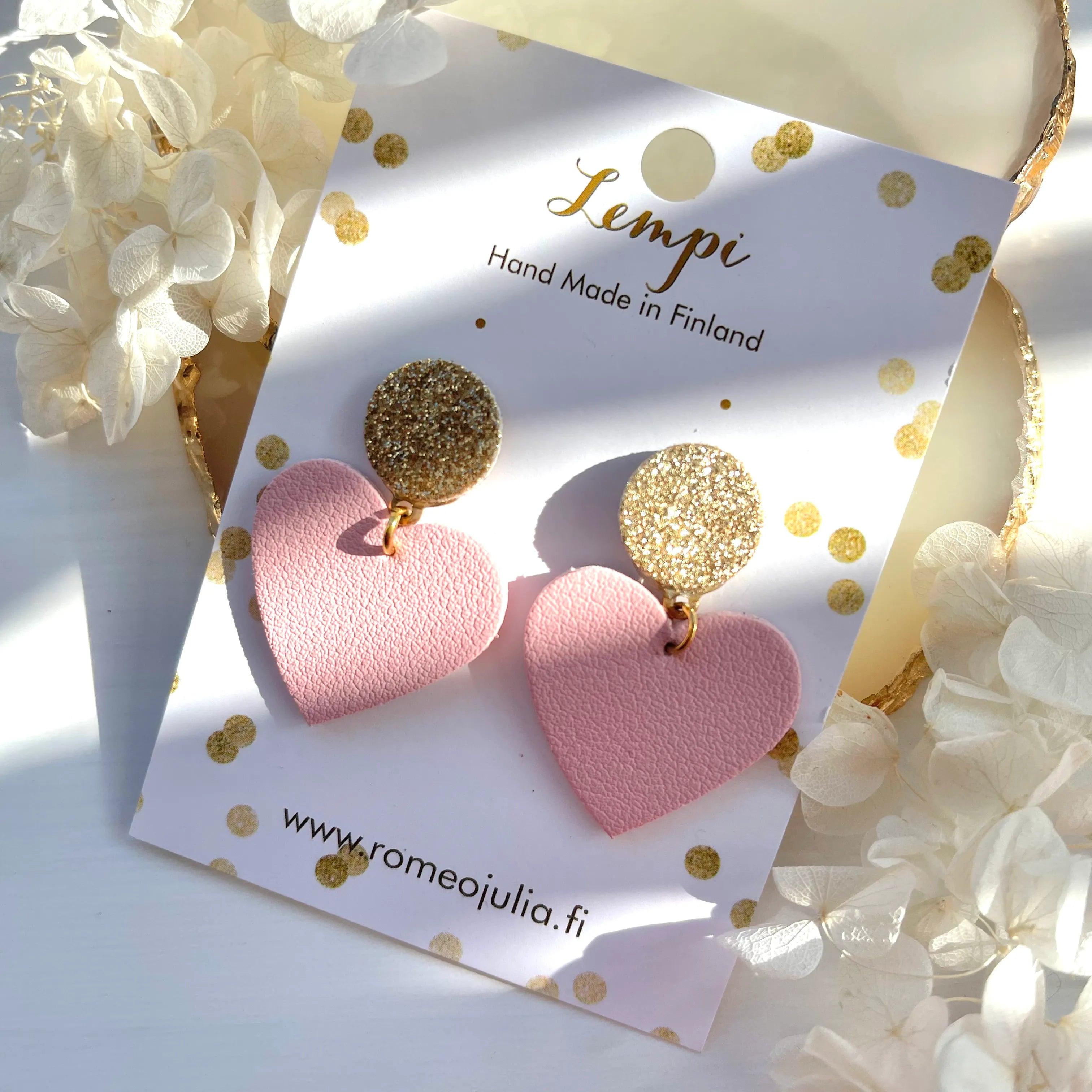 LEMPI® earrings, Hellä -light pink/gold heart earrings