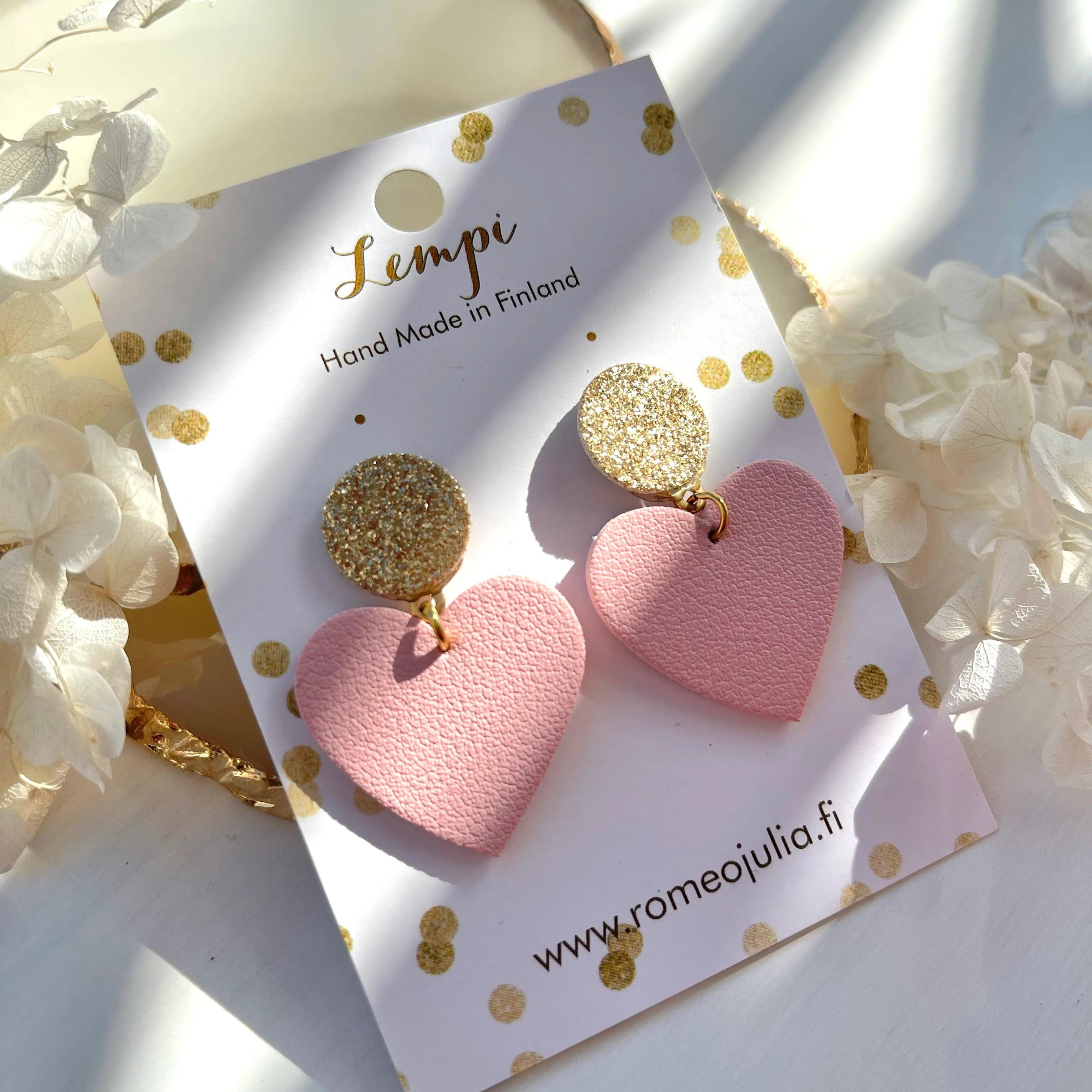 LEMPI® earrings, Hellä -light pink/gold heart earrings