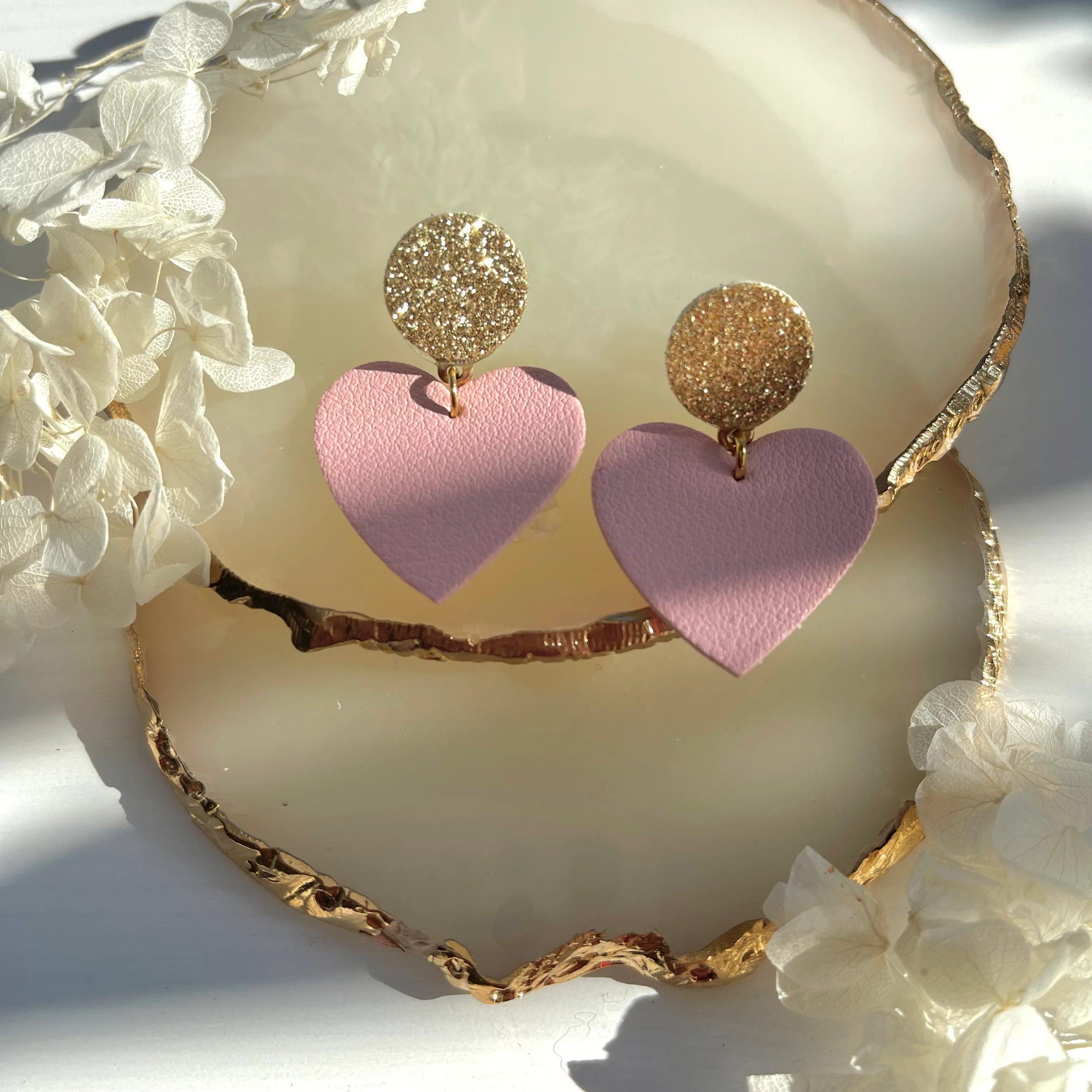 LEMPI® earrings, Hellä -light pink/gold heart earrings