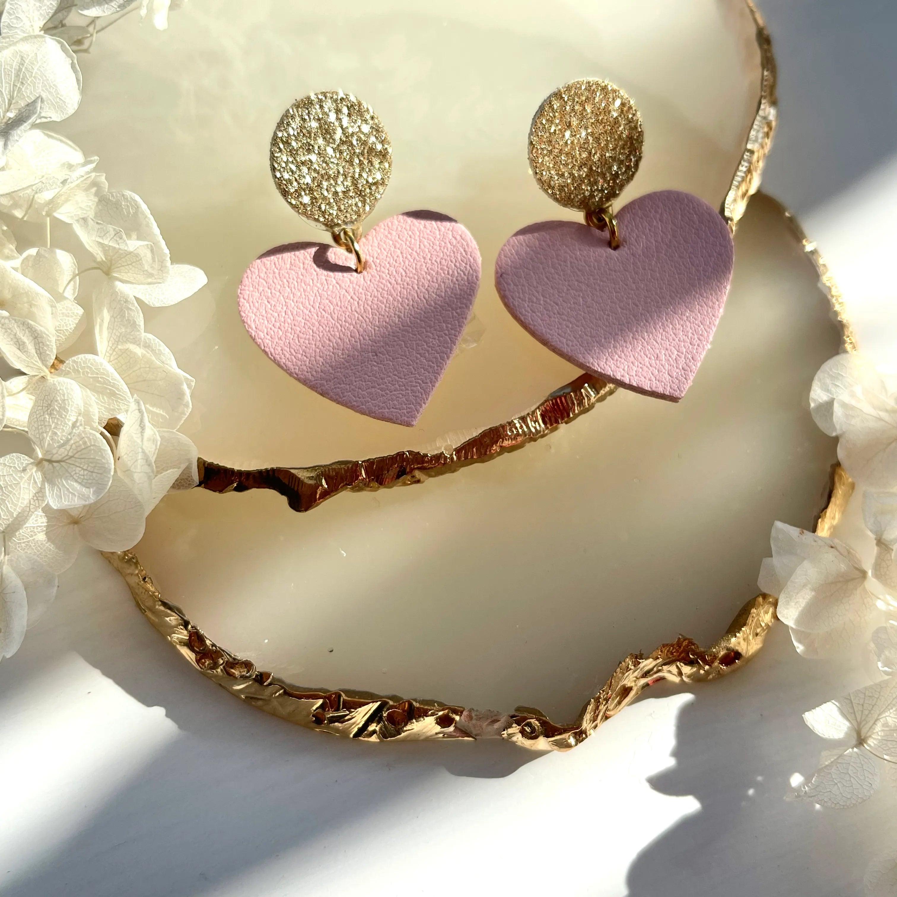 LEMPI® earrings, Hellä -light pink/gold heart earrings