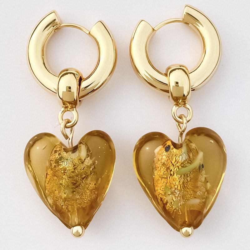 FRENCH RIVIERA | Murano Heart -golden glass heart earrings