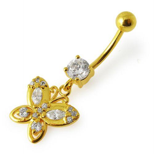 Gold-plated belly button, Emery dangling butterfly belly button