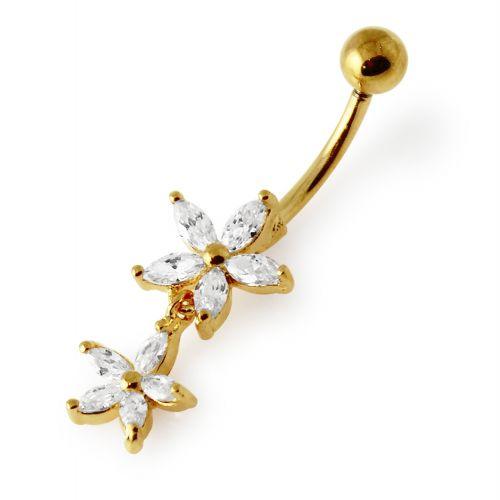 Gold-plated belly button ring, Destiny - graceful flower belly button ring