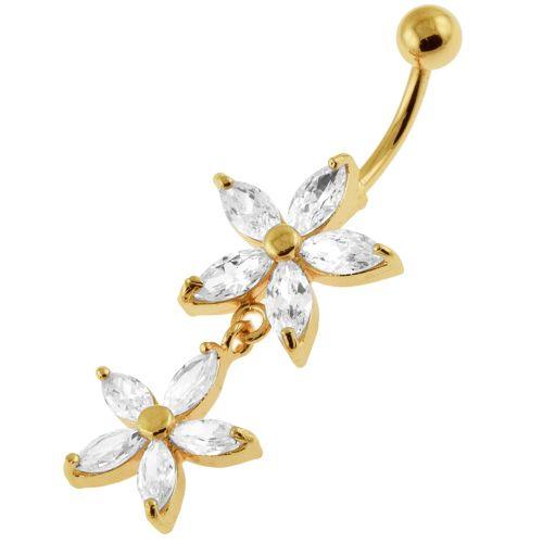 Gold-plated navel ring, Kinsley dangling flower navel ring