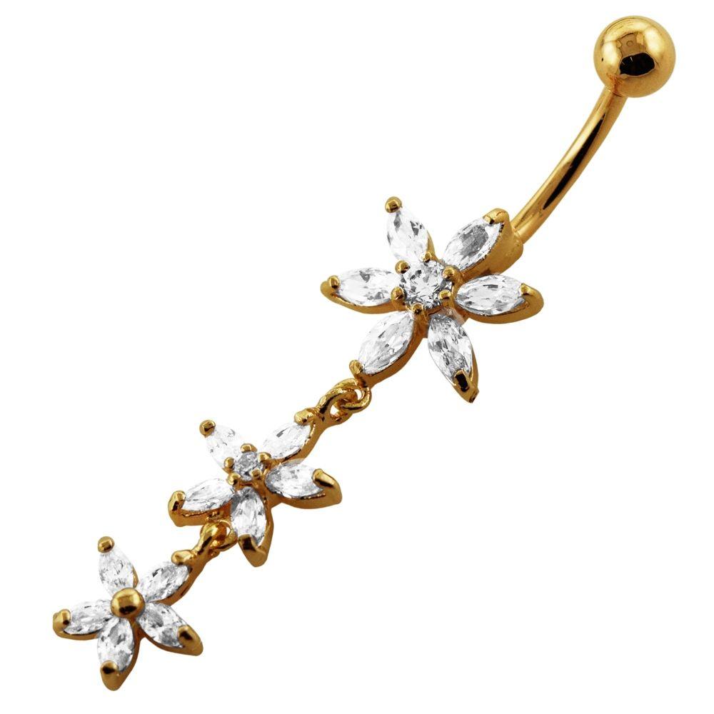 Gold-plated belly button ring, Ava belly button ring with hanging flower decoration