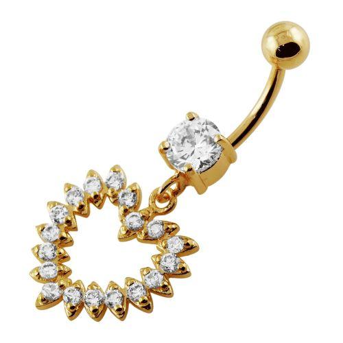 Gold-plated belly button ring, My Girl -clear stone dangling heart belly button ring