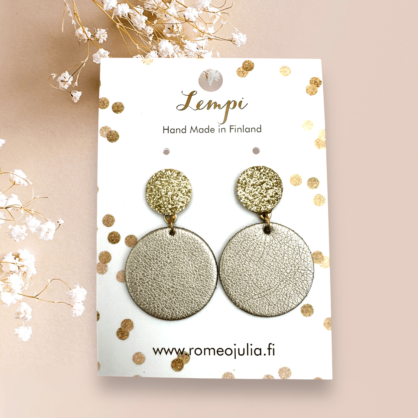 LEMPI® earrings, Seela (beige / gold glitter)