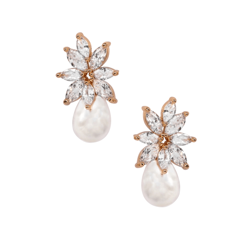 ATHENA BRIDAL | Évelyne crystal-embellished pearl earrings (gold)