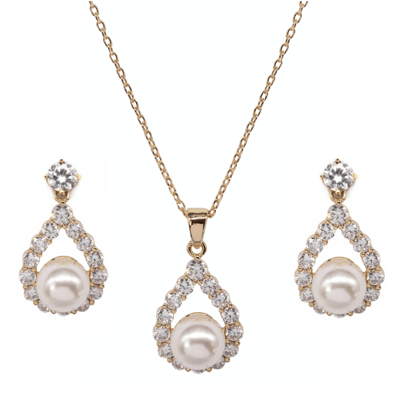 ATHENA BRIDAL | Inés - graceful gold-colored pearl jewelry set