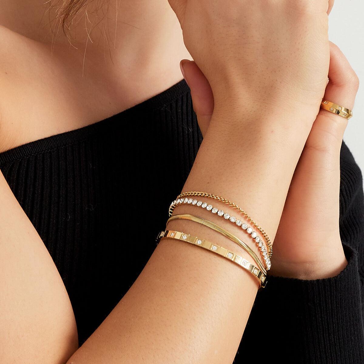 FRENCH RIVIERA | Willow Surgical Steel Layered Bracelet (Gold)