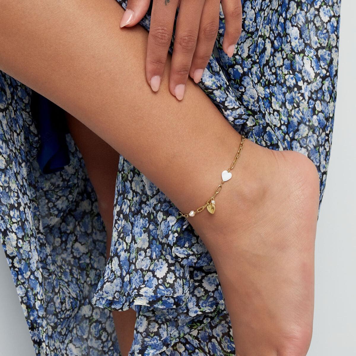 FRENCH RIVIERA | Gilda surgical steel anklet with heart (gold)