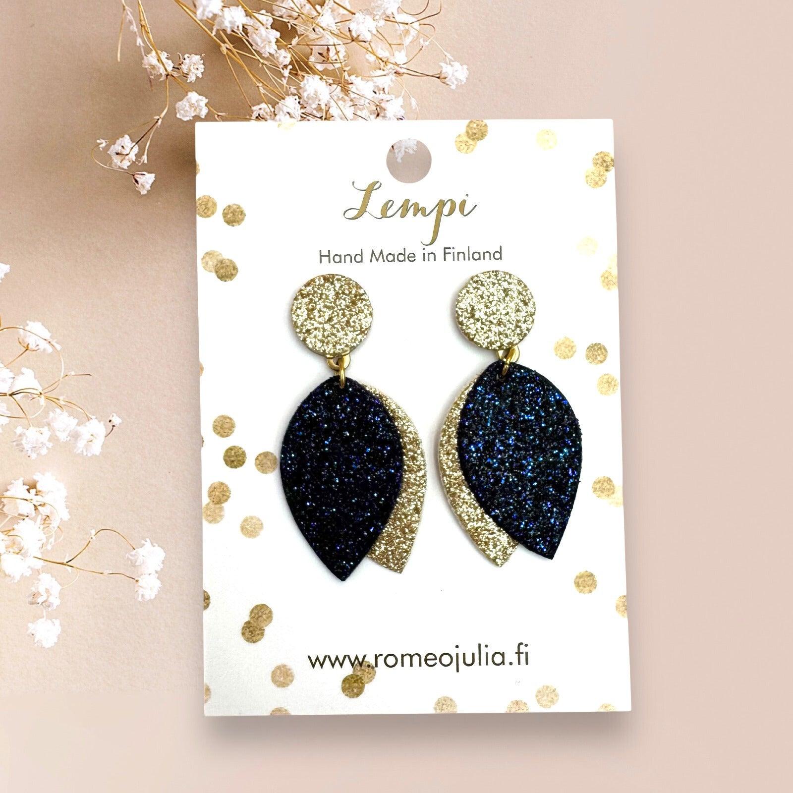 LEMPI® earrings, Bud (midnight blue &amp; gold glitter)