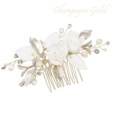 ATHENA BRIDAL | Ophélie flower hair ornament (champagne gold)