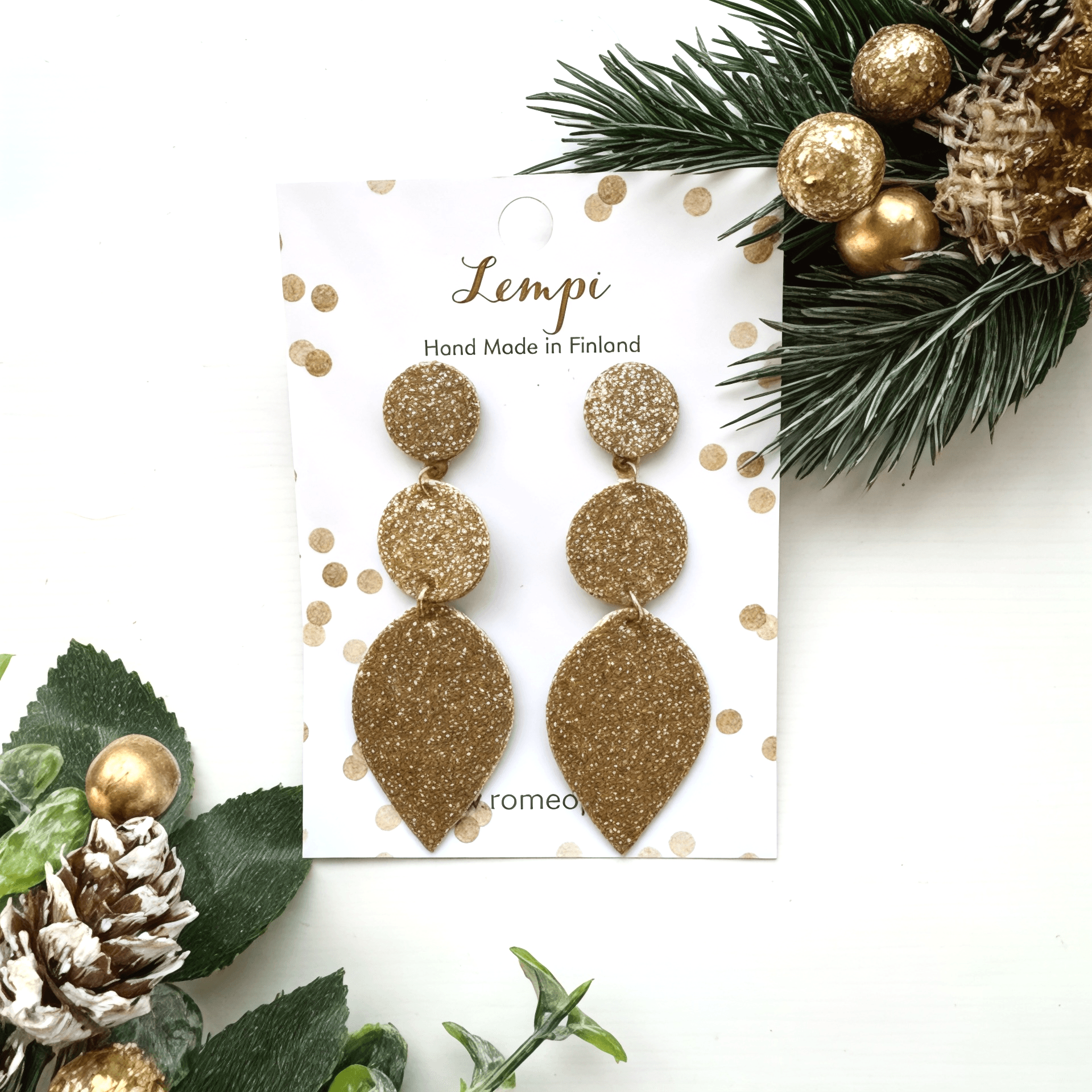 LEMPI® earrings, Armi (golden glitter)