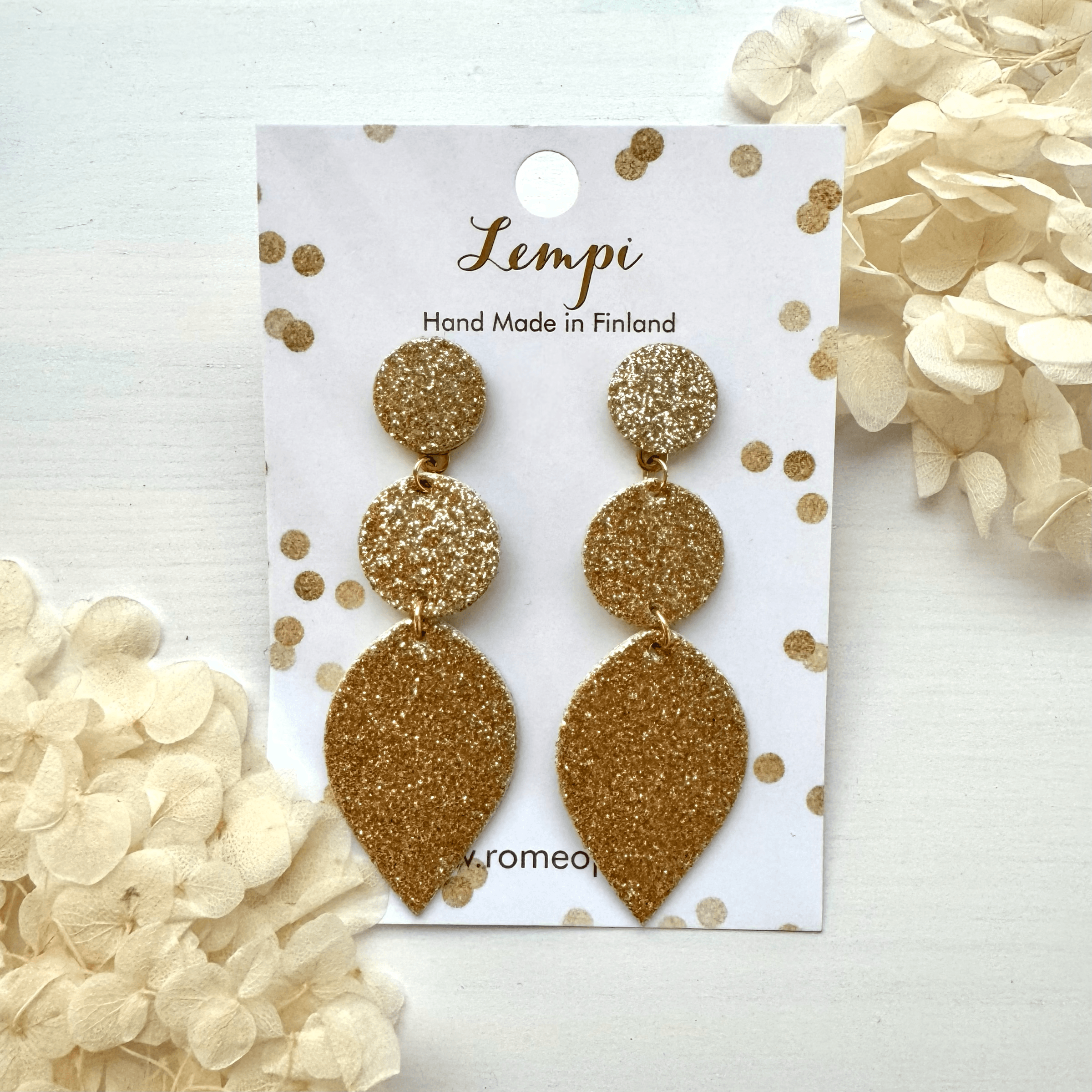 LEMPI® earrings, Armi (golden glitter)