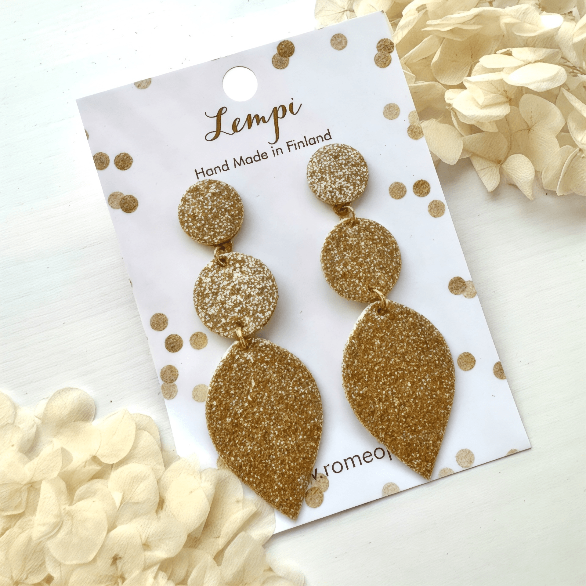 LEMPI® earrings, Armi (golden glitter)