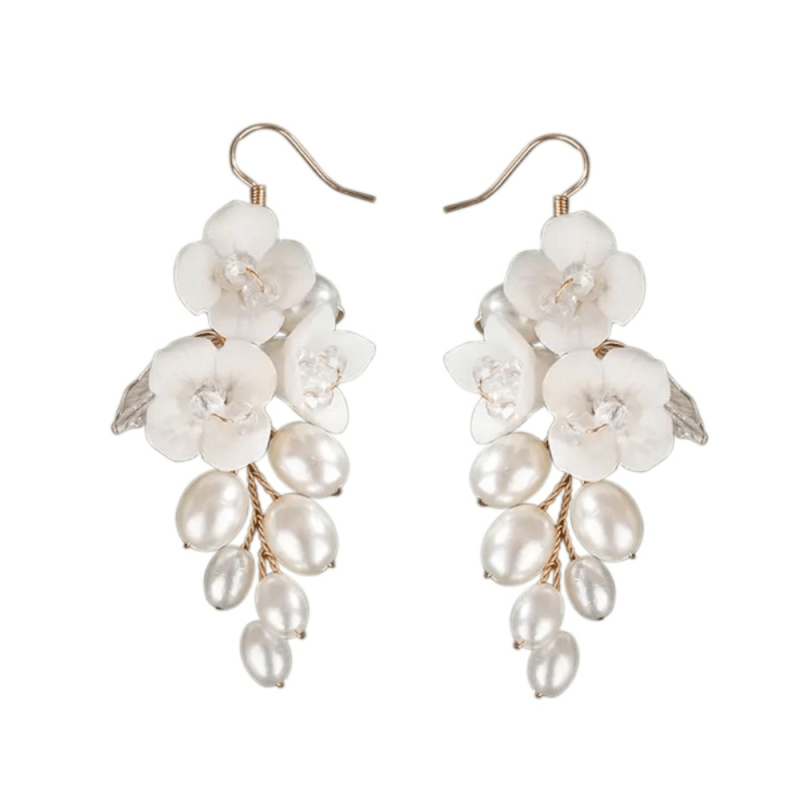 ATHENA BRIDAL | Hortense white flower pearl earrings