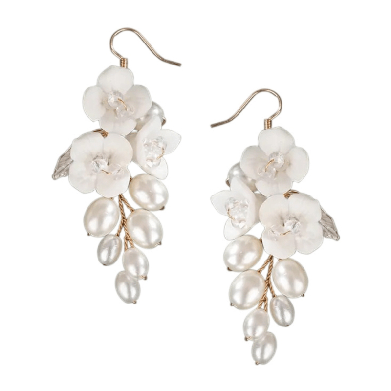 ATHENA BRIDAL | Hortense white flower pearl earrings