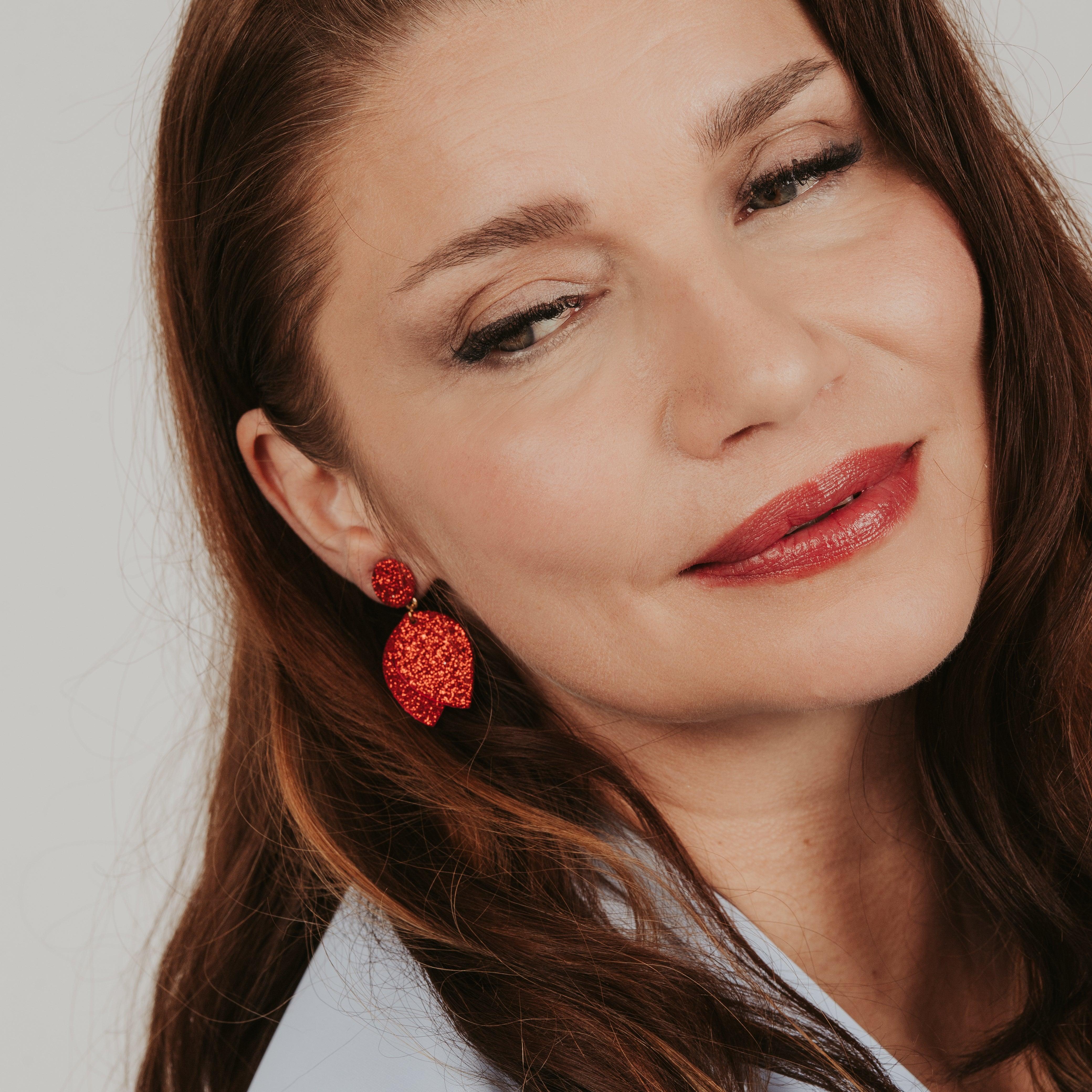 LEMPI® earrings, Bud (red glitter)