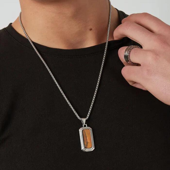 Surgical steel necklace, Aiden tiger eye pendant with chain