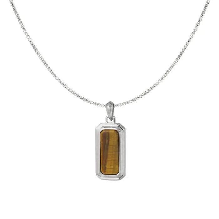 Surgical steel necklace, Aiden tiger eye pendant with chain