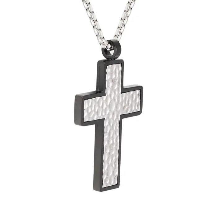 Surgical steel necklace, Lucas black-edged cross with chain