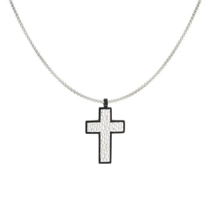 Surgical steel necklace, Lucas black-edged cross with chain