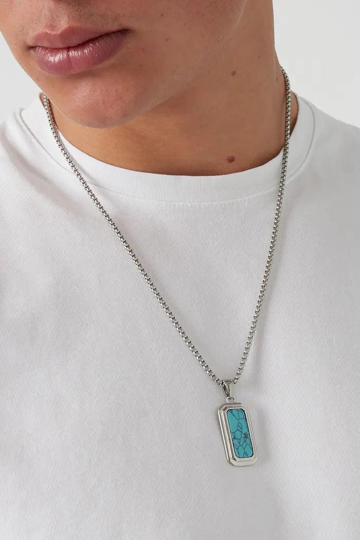 Surgical steel necklace, Aiden turquoise pendant with chain