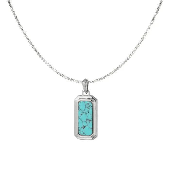 Surgical steel necklace, Aiden turquoise pendant with chain