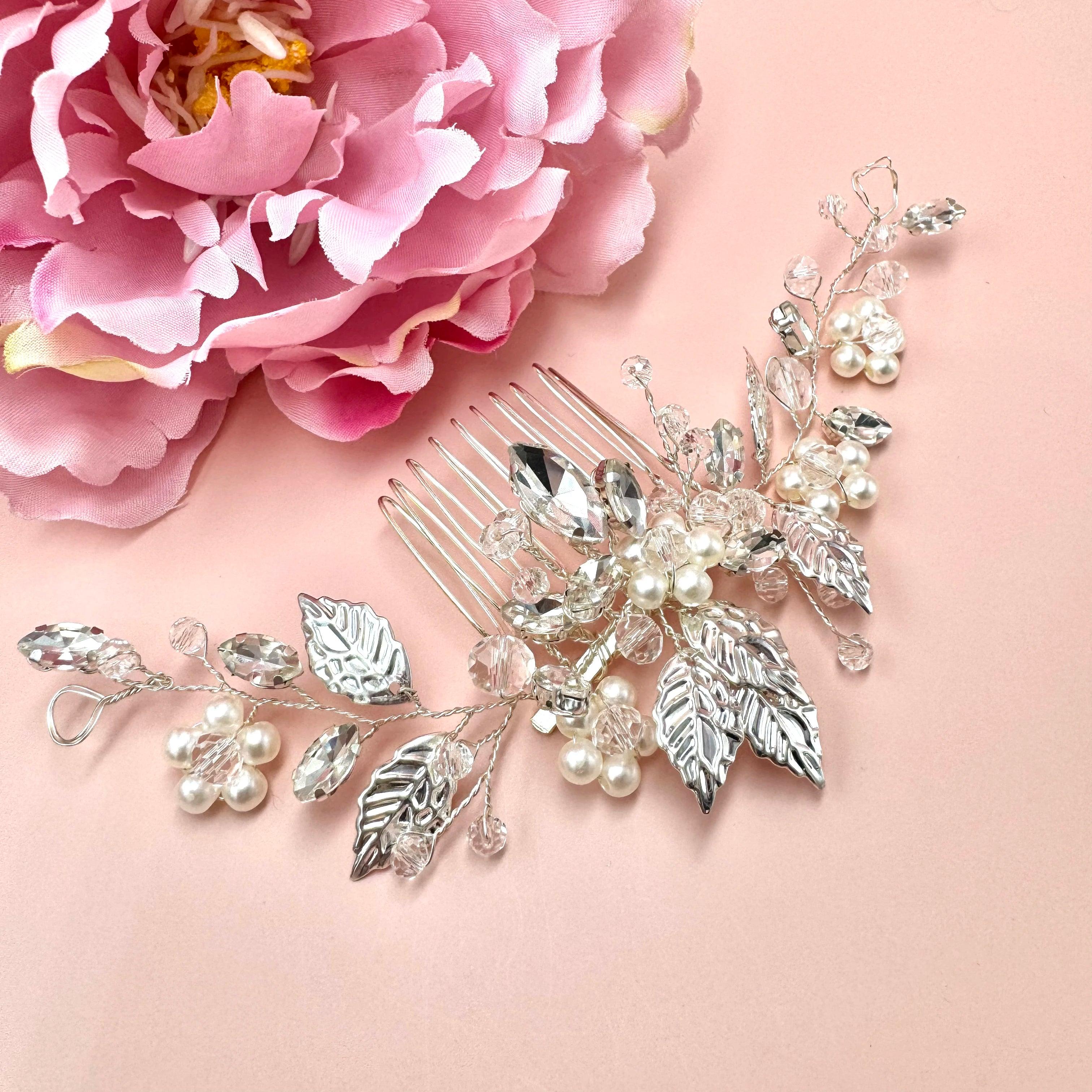 ROMANCE | Lorraine silver-tone hair ornament with leaf