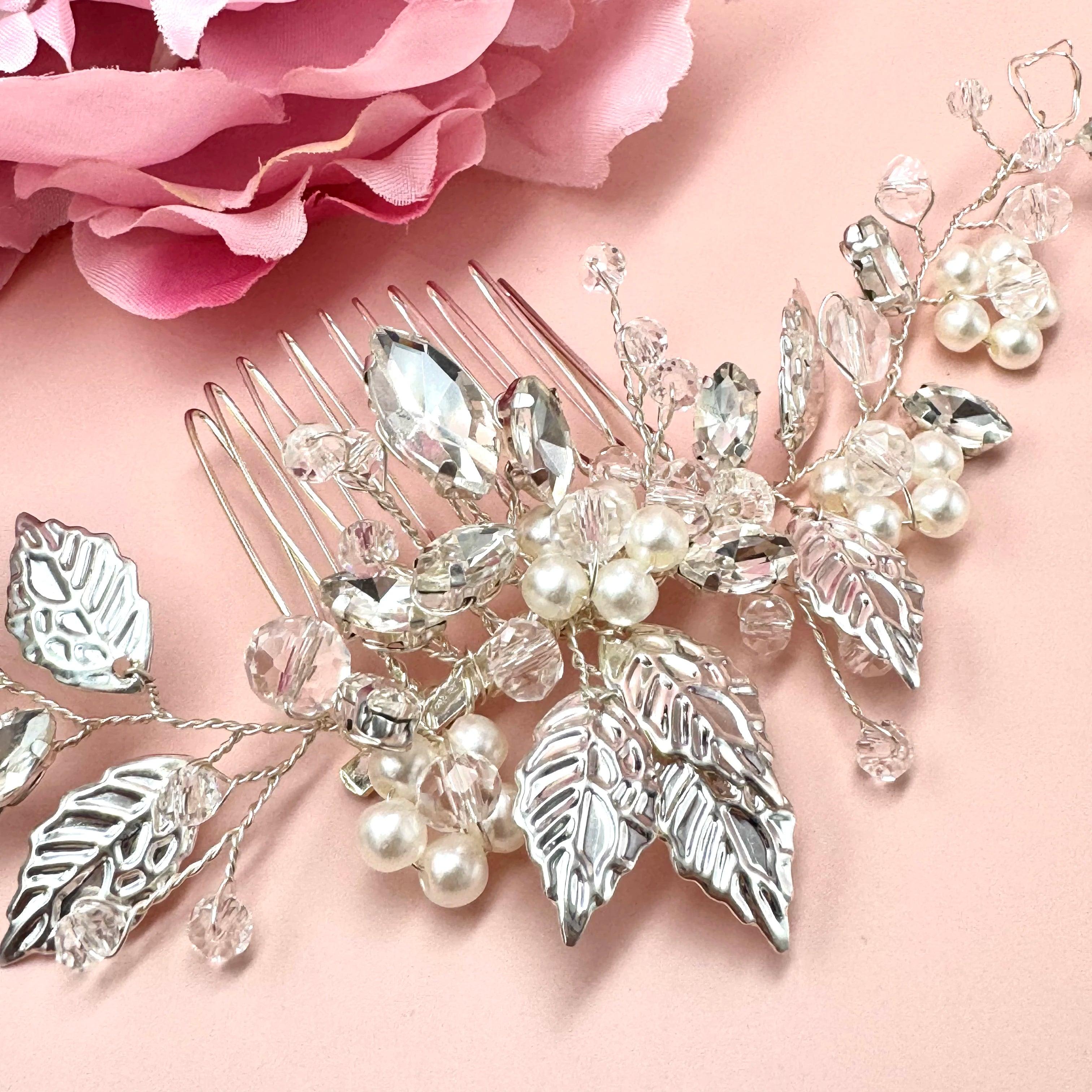 ROMANCE | Lorraine silver-tone hair ornament with leaf