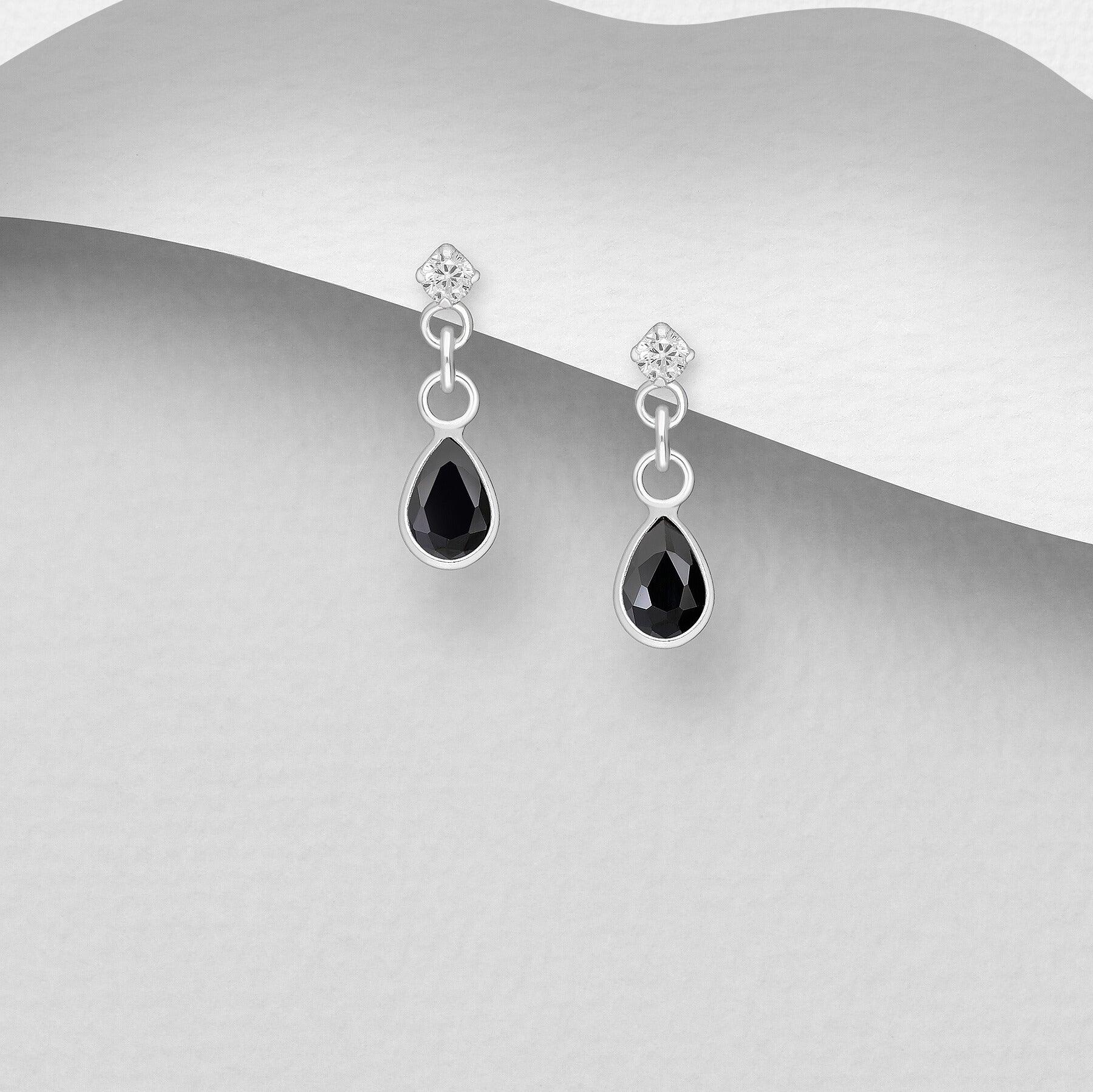 PREMIUM COLLECTION | Annika black silver earrings with a drop 