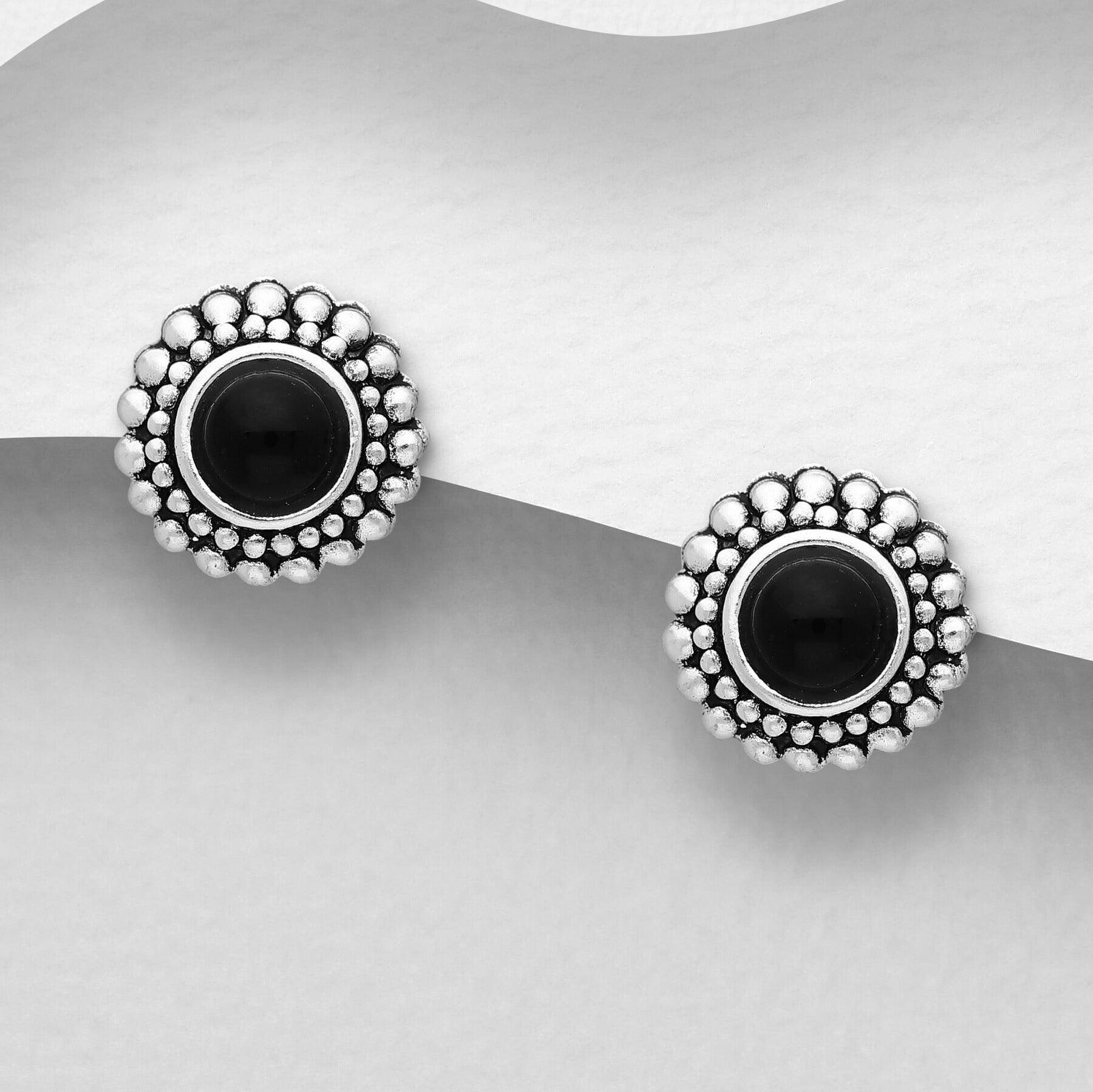 PREMIUM COLLECTION | Morgana black silver stud earrings