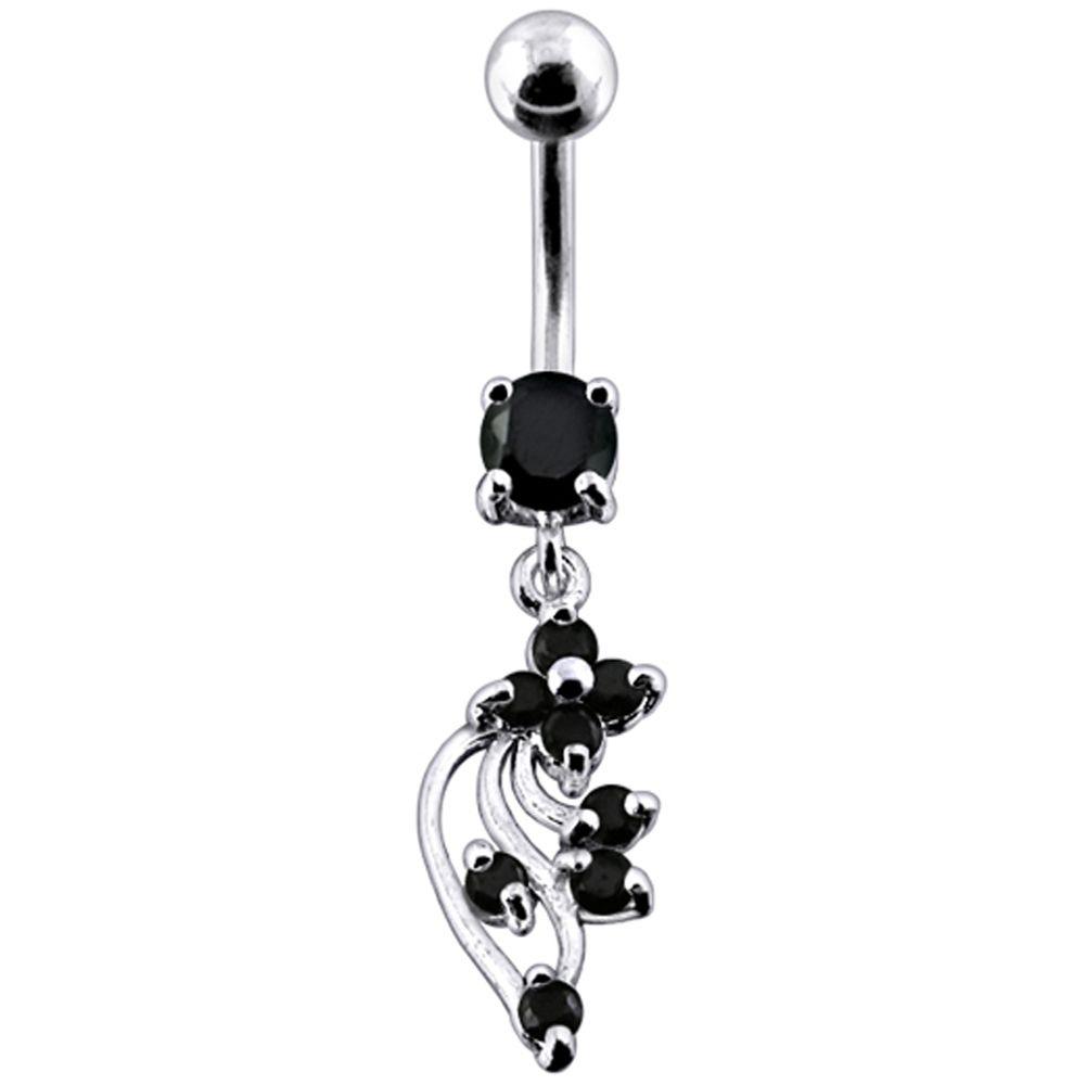 Titanium navel ring, Cheri - black dangling navel ring