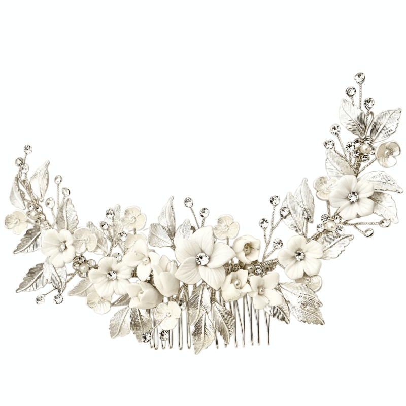 ATHENA BRIDAL | Luxurious Laura Haircomb -silver flower hair comb