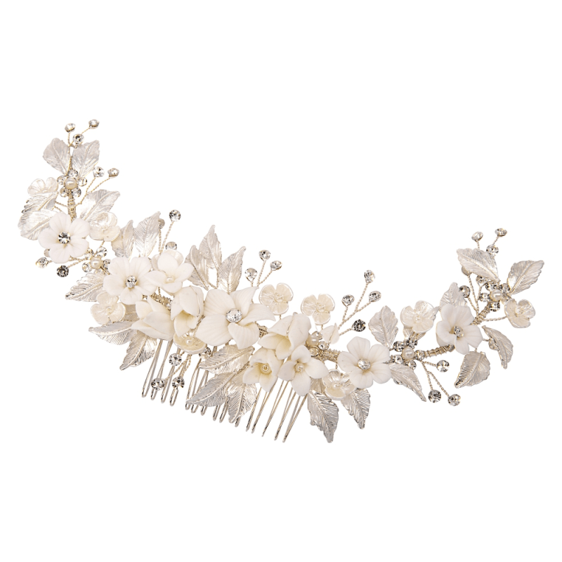 ATHENA BRIDAL | Luxurious Laura Haircomb -hopeinen kukkahiuskampa