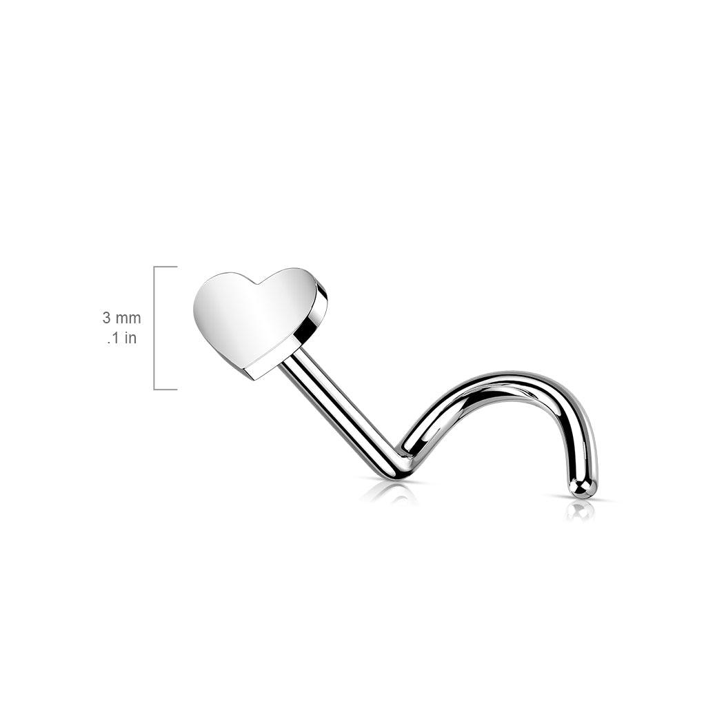 Nose stud 0.8mm, Heart titanium nose stud with push in decoration