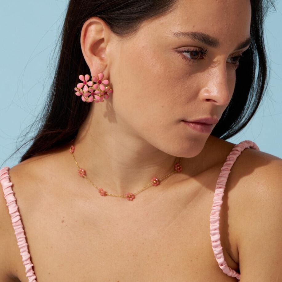 FRENCH RIVIERA | Lizzie surgical steel necklace with flowers (coral)