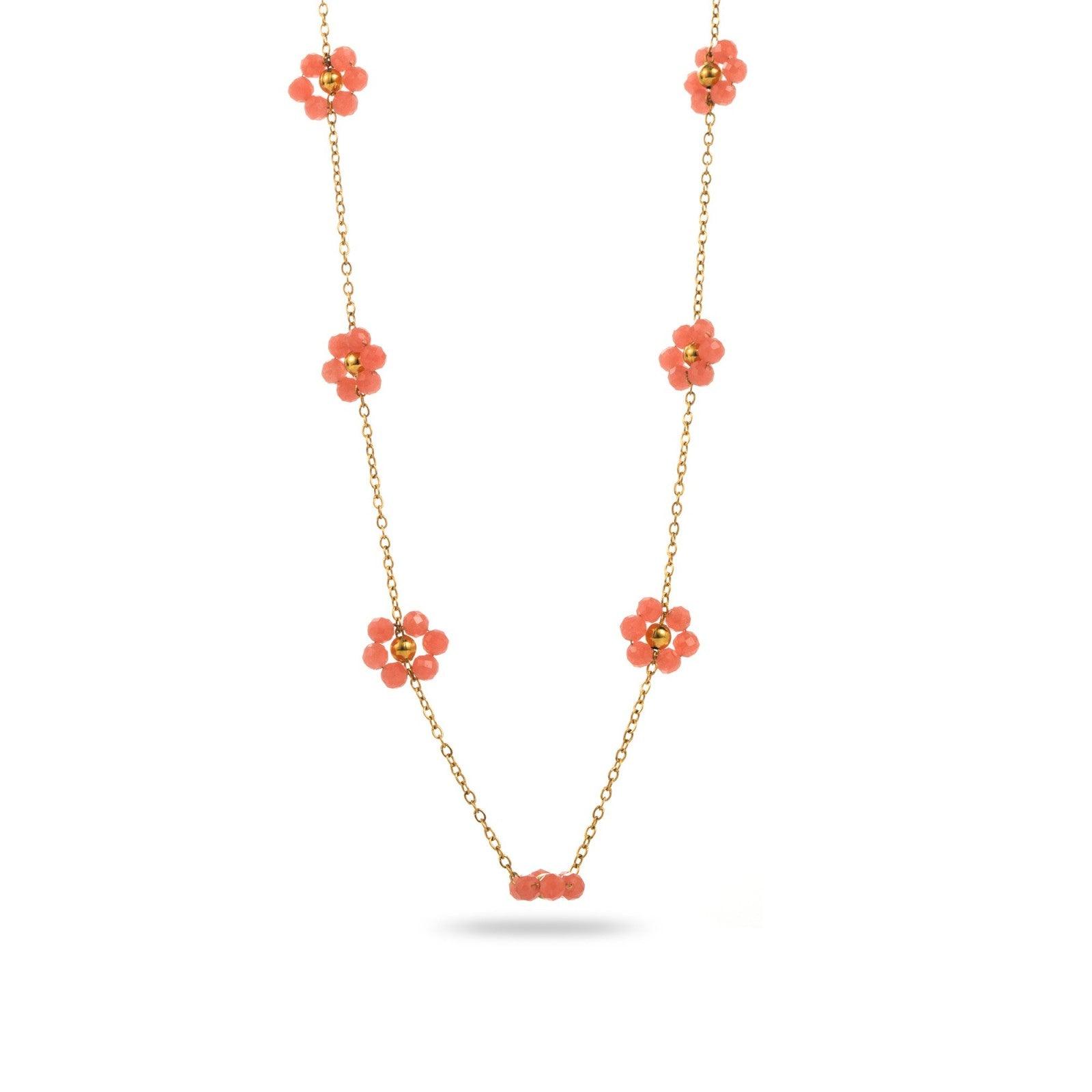 FRENCH RIVIERA | Lizzie surgical steel necklace with flowers (coral)