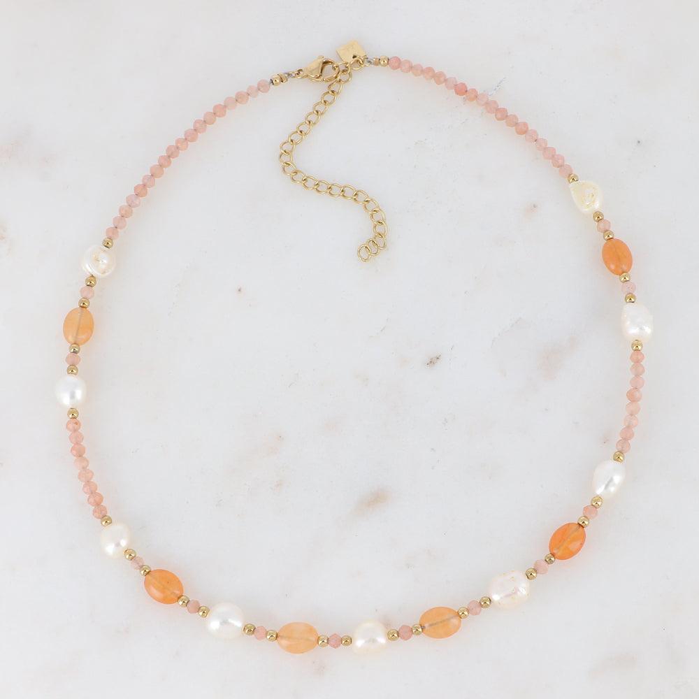 BOHM PARIS | Collier Fayanna - orange natural stone necklace with pearl