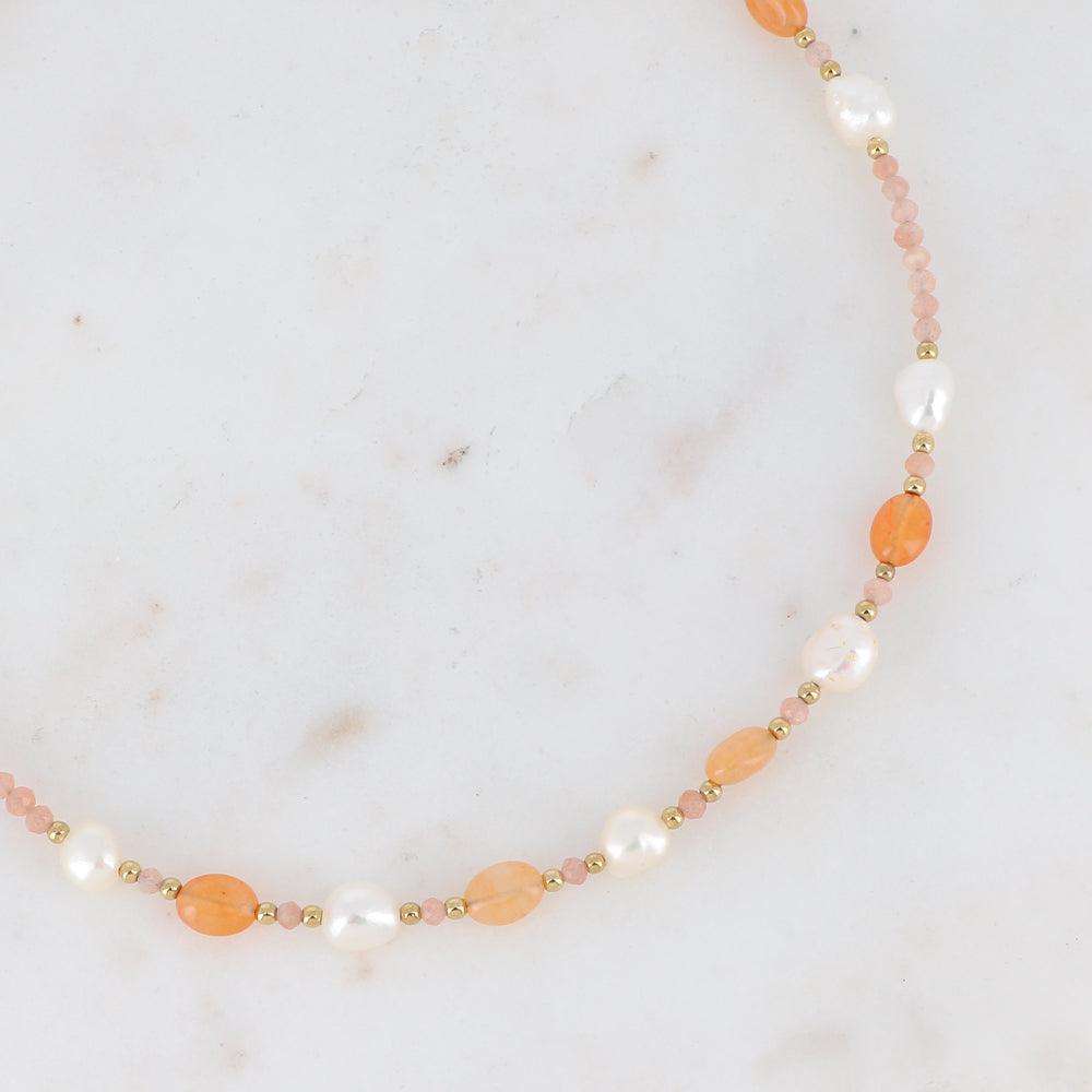 BOHM PARIS | Collier Fayanna - orange natural stone necklace with pearl