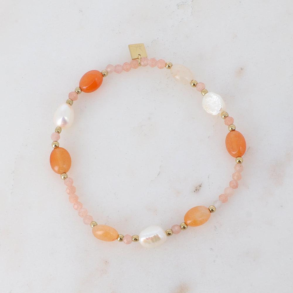 BOHM PARIS | Bracelet Fayanna - orange natural stone bracelet with pearls